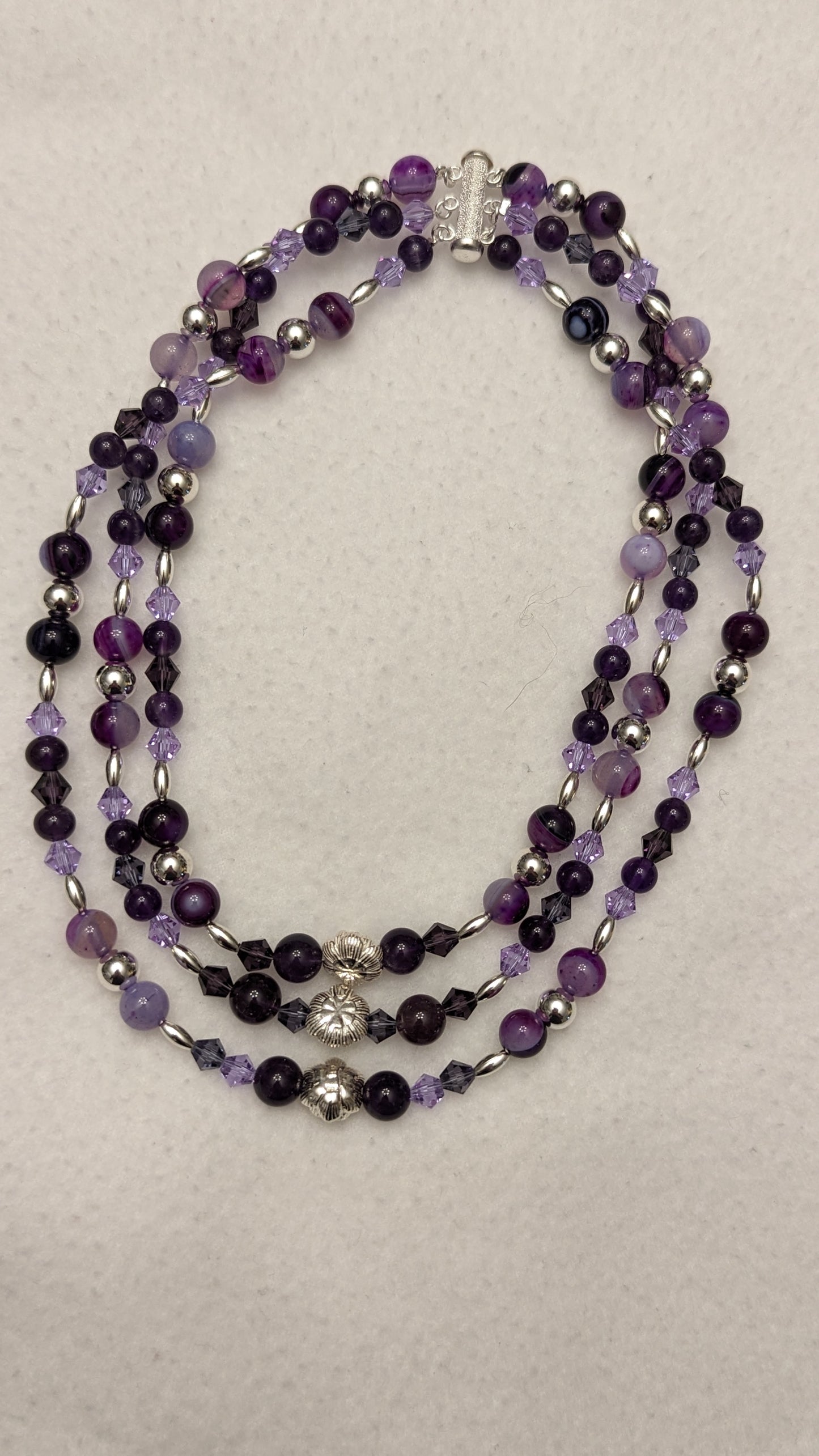 Amethyst, Purple Lace Agate & Sterling Silver Multi-tiered Necklace