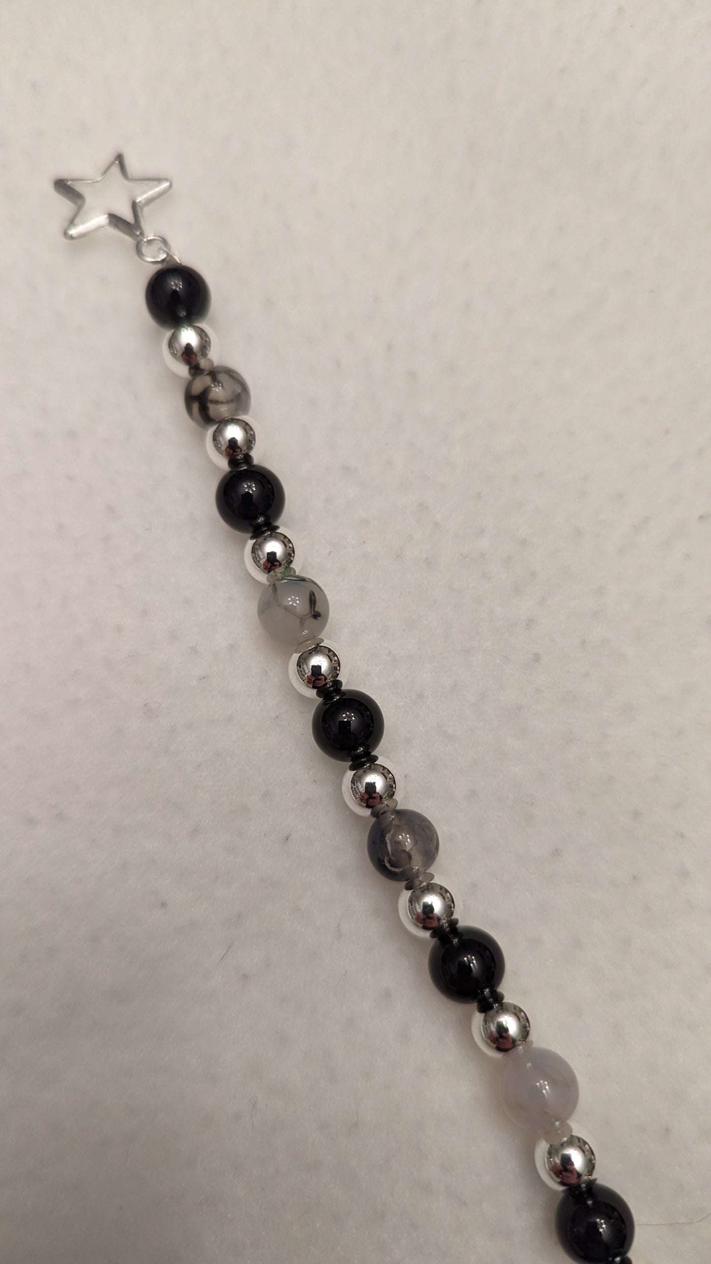 Black Agate, Black Dragon Vein Agate, and Sterling Silver Bracelet