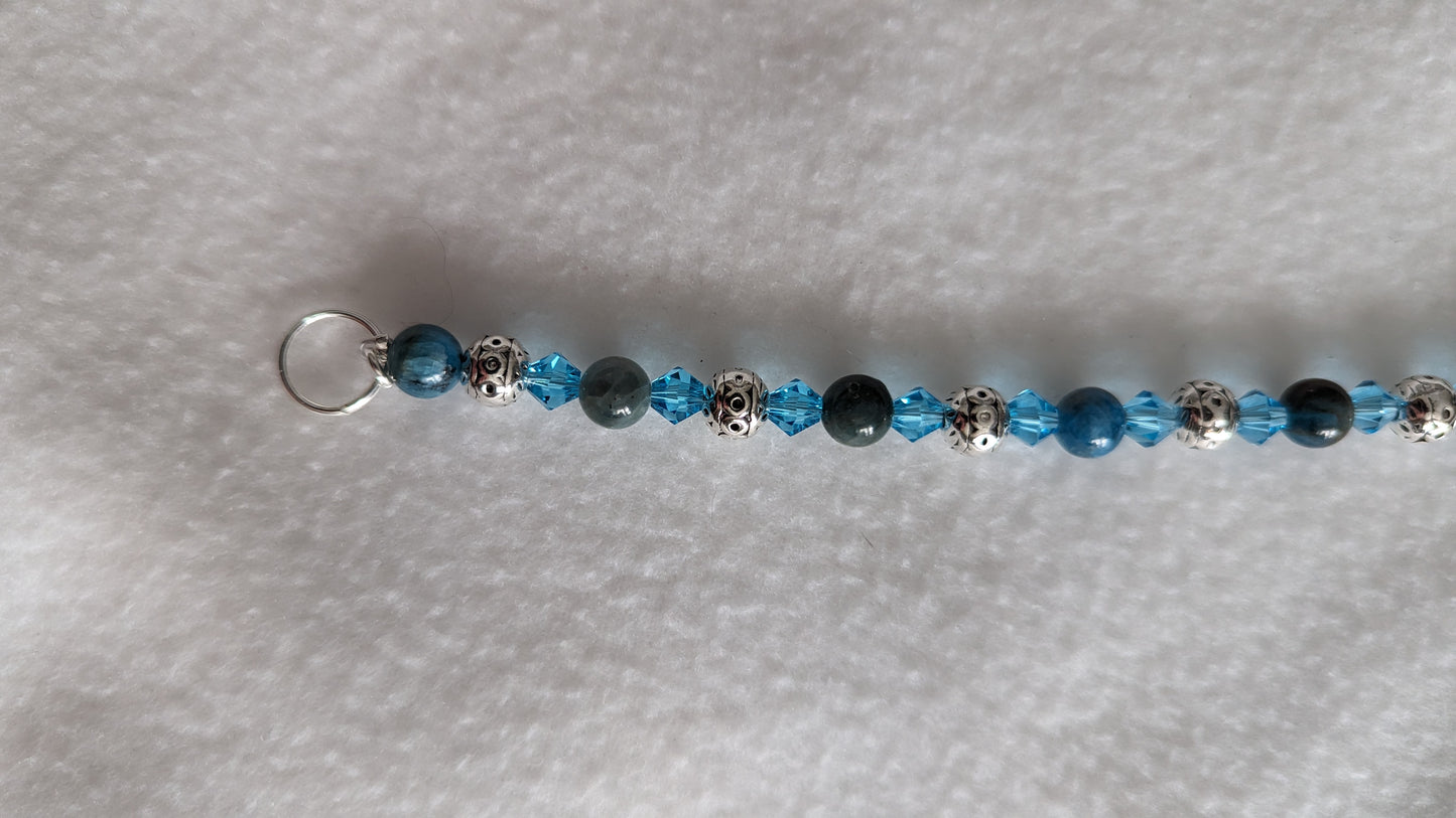 Blue Apatite, Pewter, and Austrian Crystal Bracelet