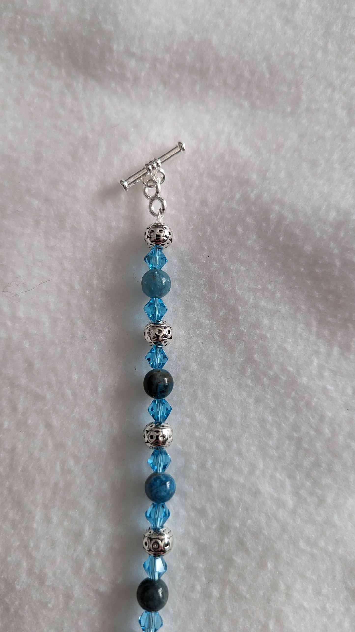 Blue Apatite, Pewter, and Austrian Crystal Bracelet