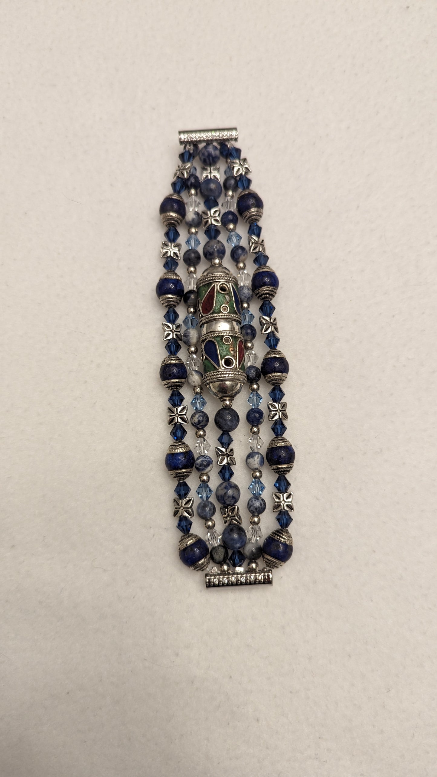 Artisan Enameled Berber Pewter, Lapis Lazuli, Sodalite, and Austrian Crystal Fitbit Versa 1/2 Band