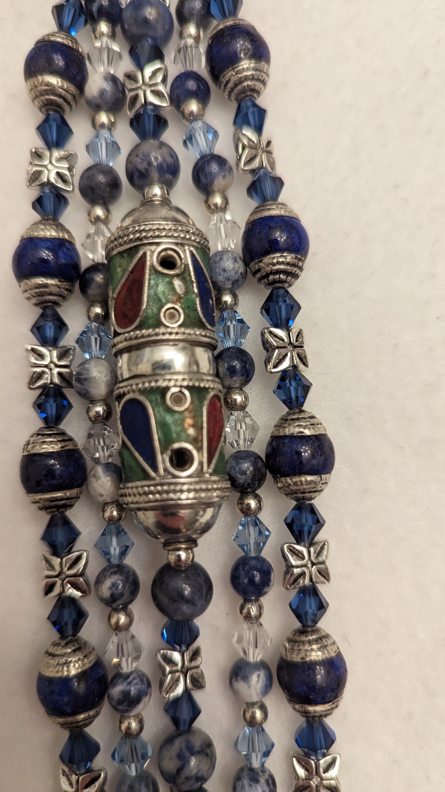 Artisan Enameled Berber Pewter, Lapis Lazuli, Sodalite, and Austrian Crystal Fitbit Versa 1/2 Band