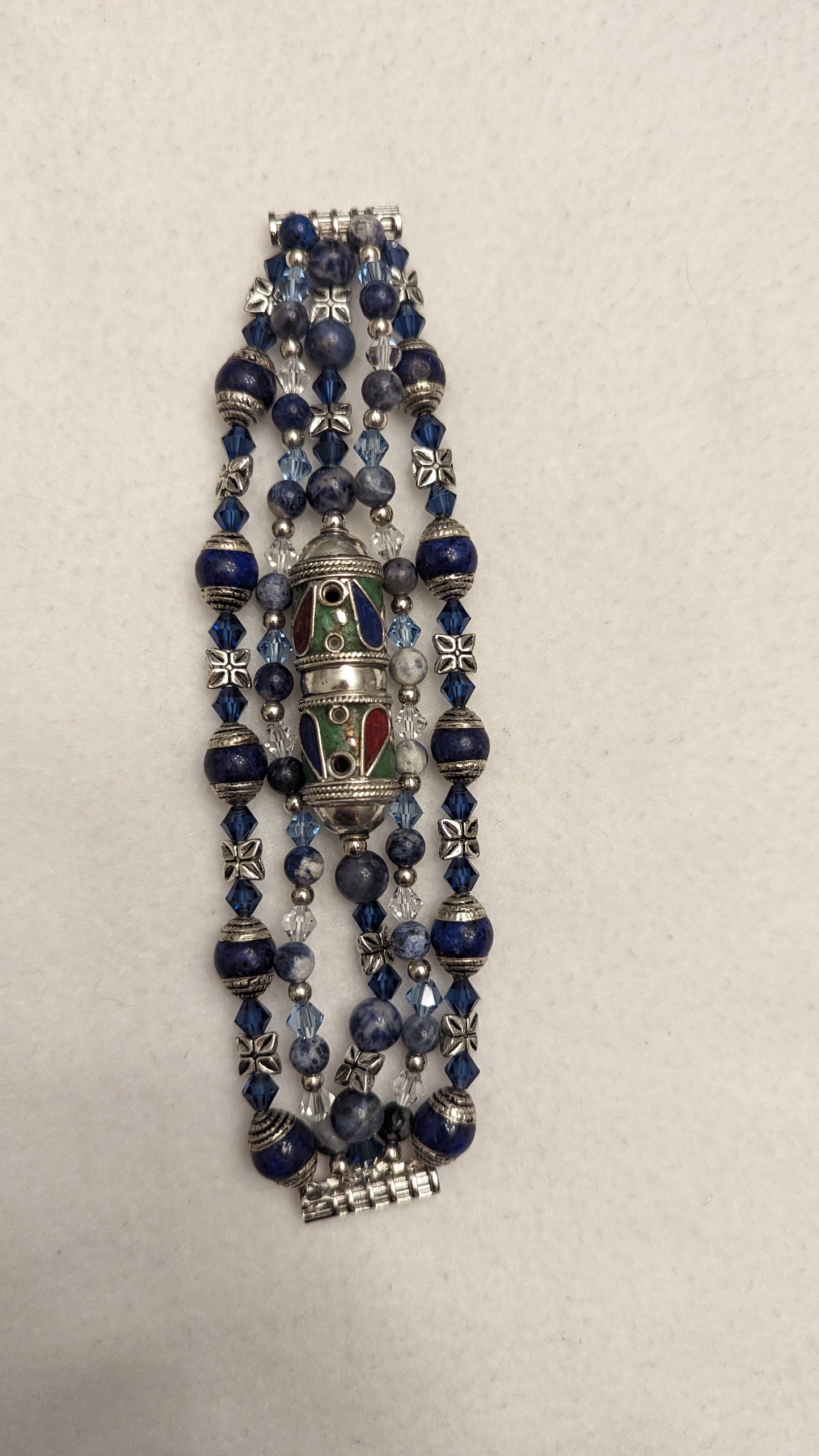 Artisan Enameled Berber Pewter, Lapis Lazuli, Sodalite, and Austrian Crystal Fitbit Versa 1/2 Band