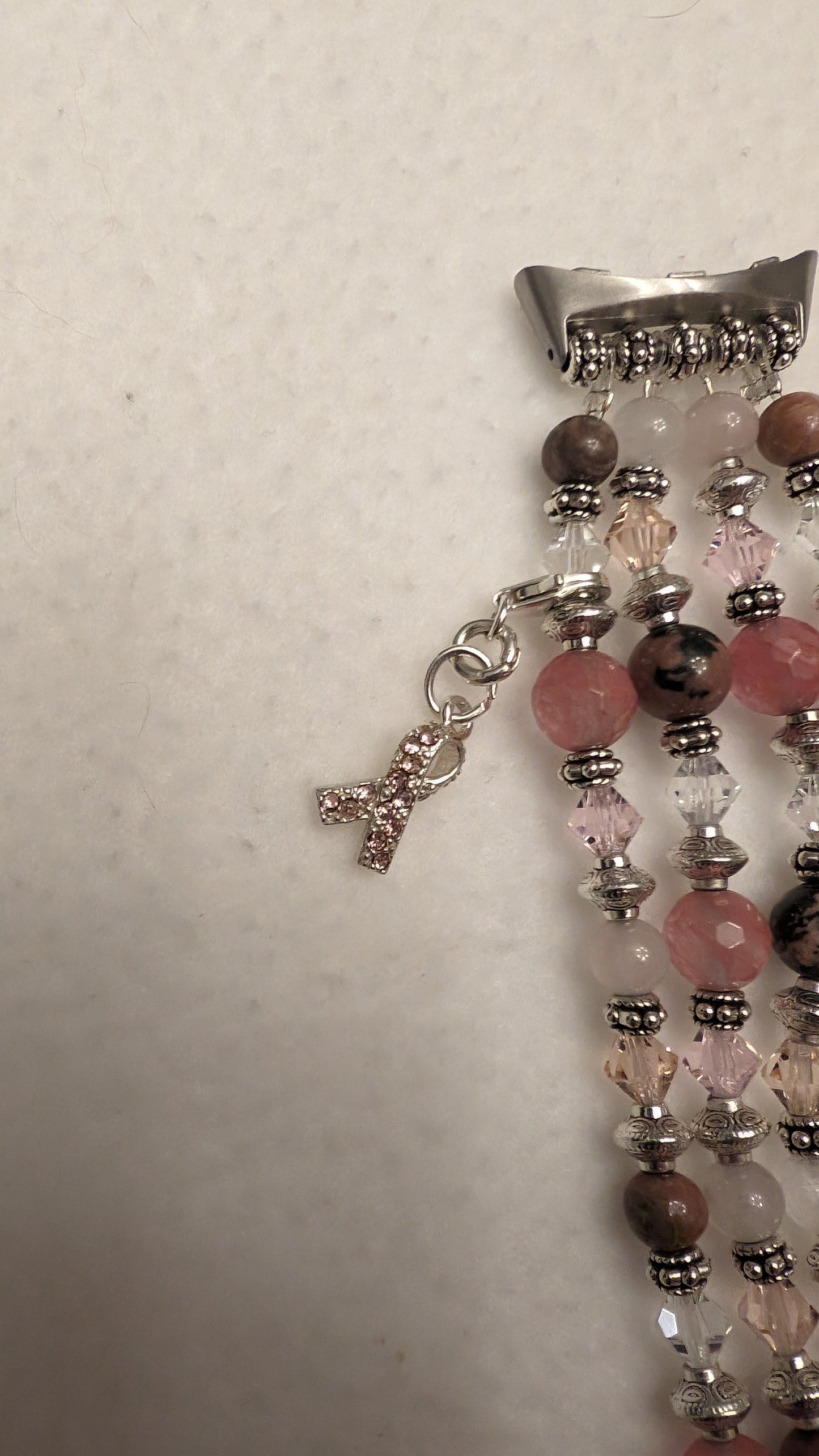 Rhodolite, Cherry and Rose Quartz Breast Cancer Tribute Band