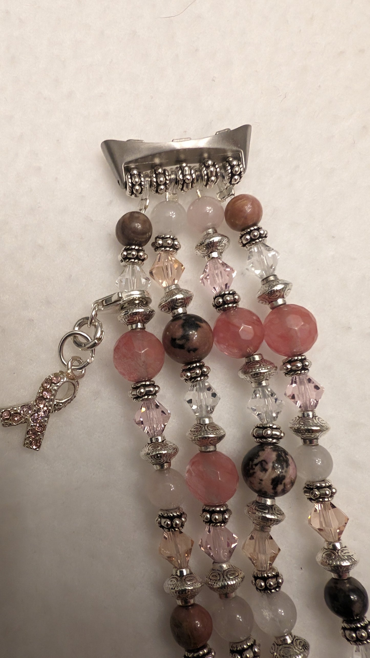 Rhodolite, Cherry and Rose Quartz Breast Cancer Tribute Band