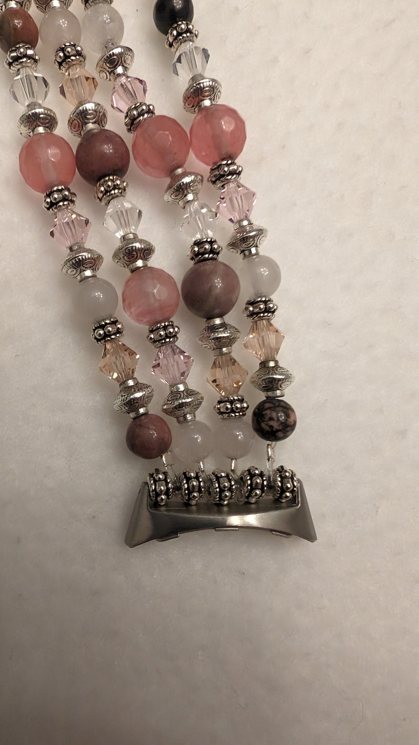 Rhodolite, Cherry and Rose Quartz Breast Cancer Tribute Band