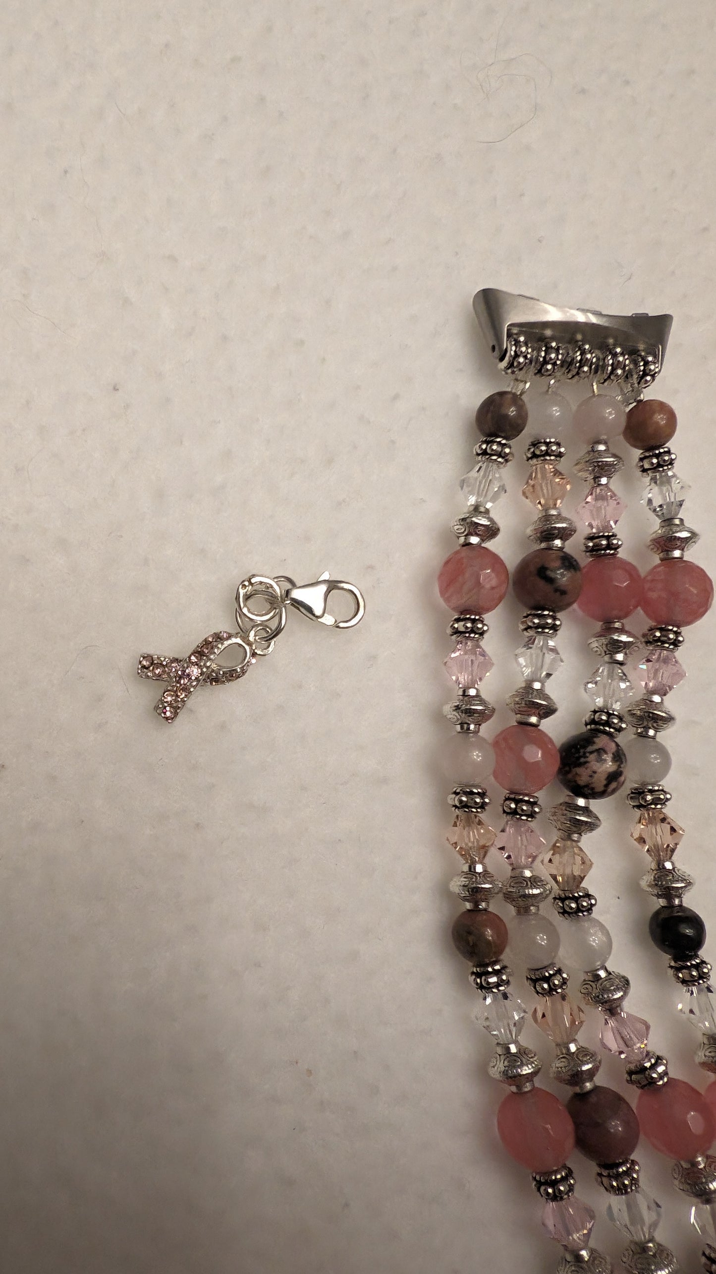 Rhodolite, Cherry and Rose Quartz Breast Cancer Tribute Band