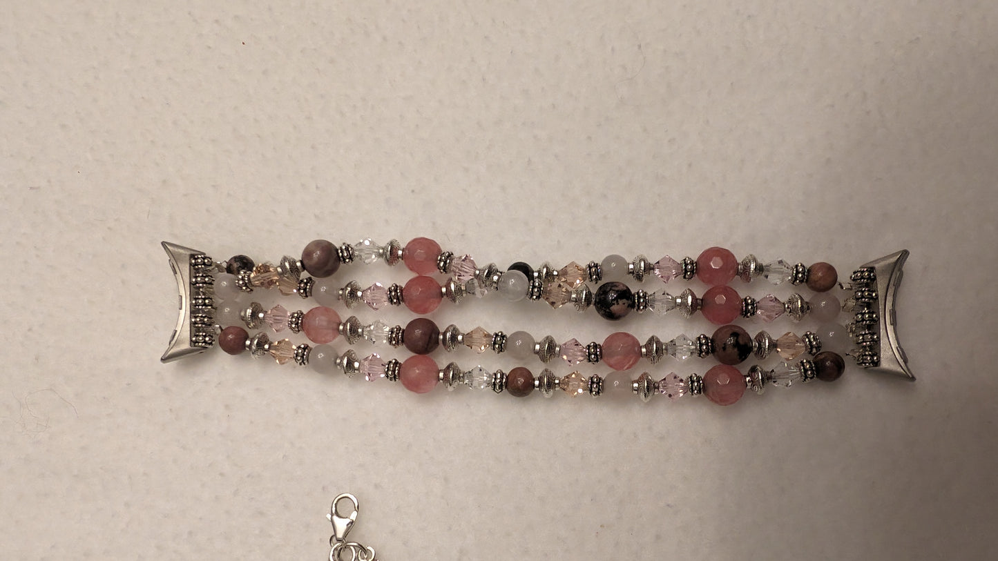 Rhodolite, Cherry and Rose Quartz Breast Cancer Tribute Band