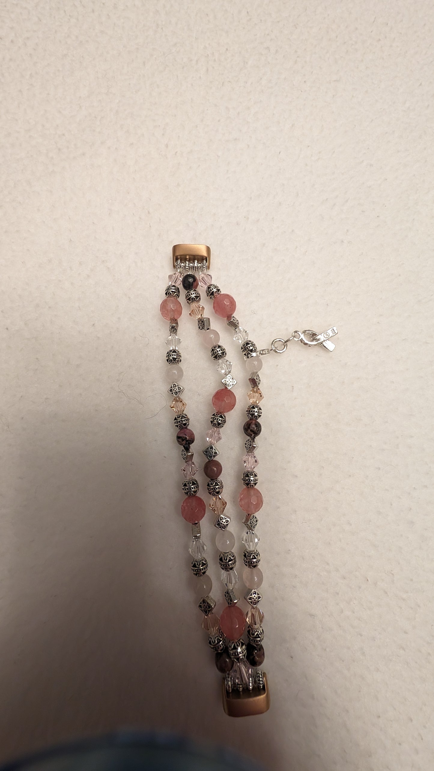 Rhodolite, Cherry and Rose Quartz Breast Cancer Tribute Band