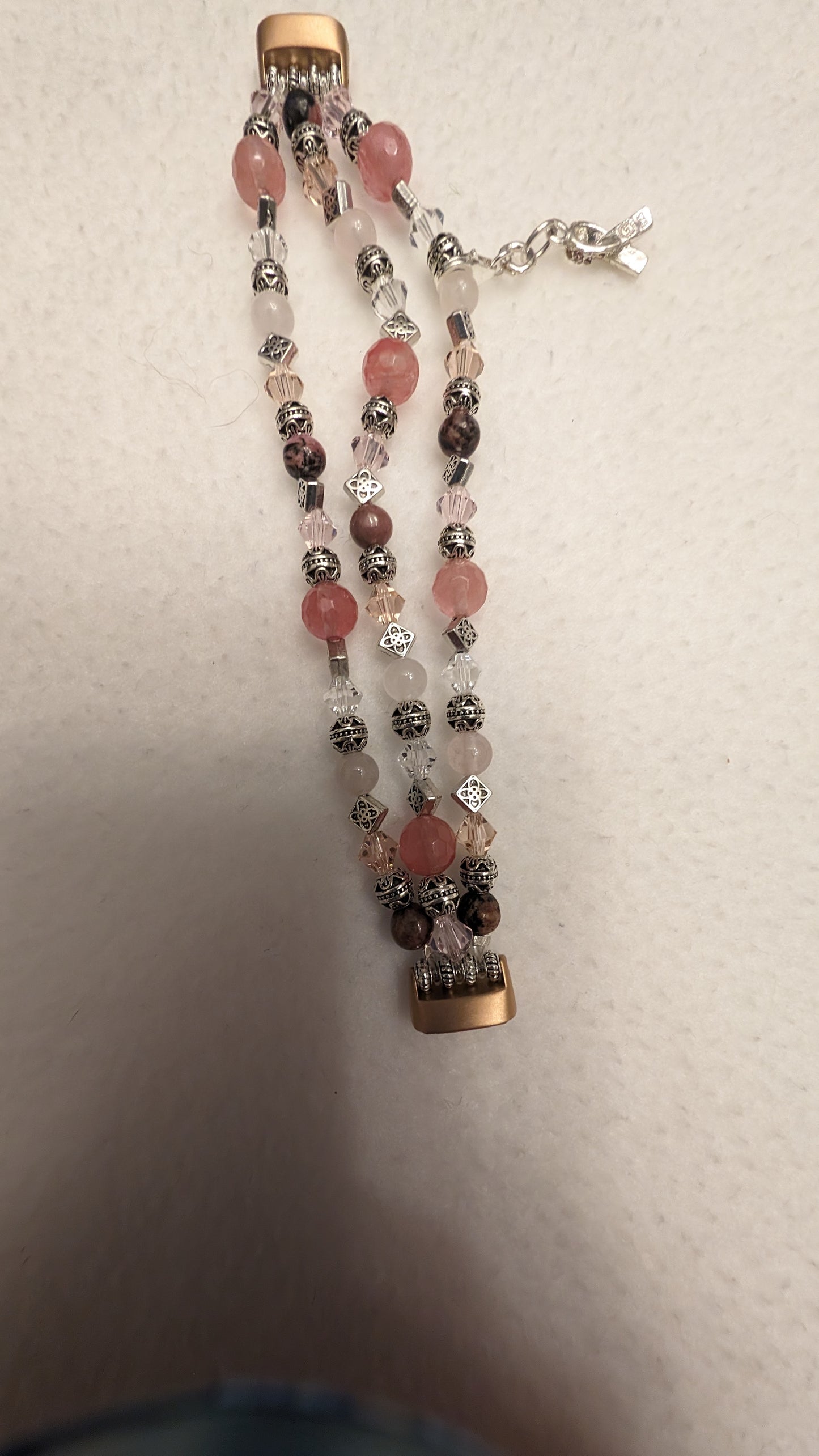 Rhodolite, Cherry and Rose Quartz Breast Cancer Tribute Band