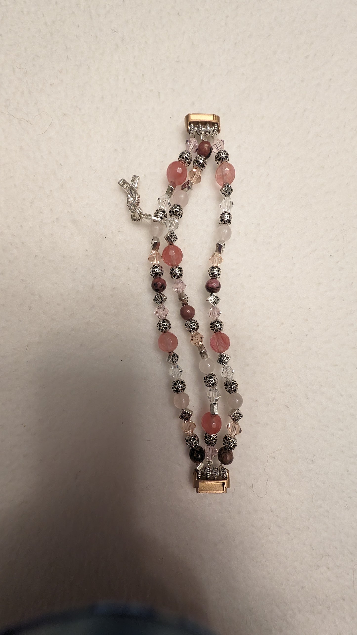 Rhodolite, Cherry and Rose Quartz Breast Cancer Tribute Band