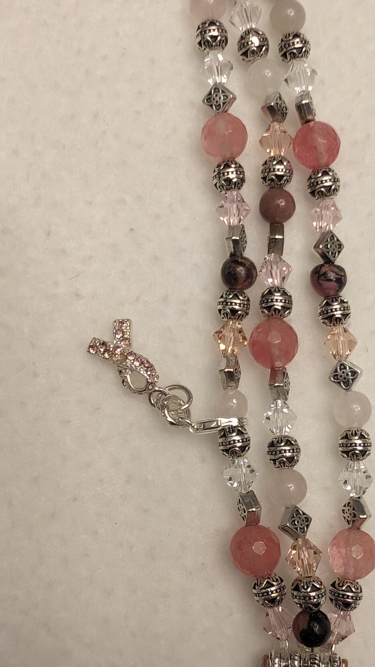 Rhodolite, Cherry and Rose Quartz Breast Cancer Tribute Band