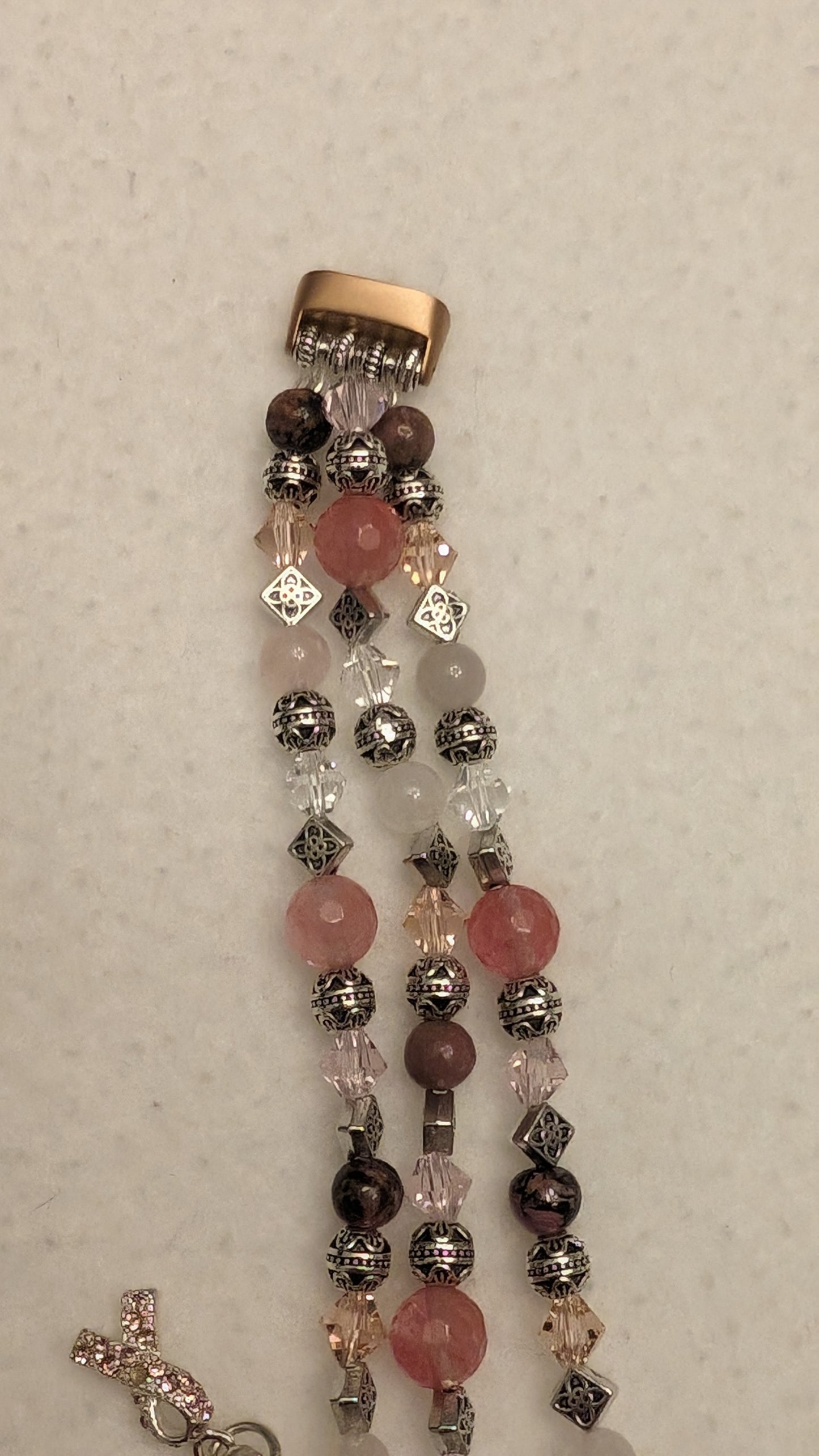 Rhodolite, Cherry and Rose Quartz Breast Cancer Tribute Band