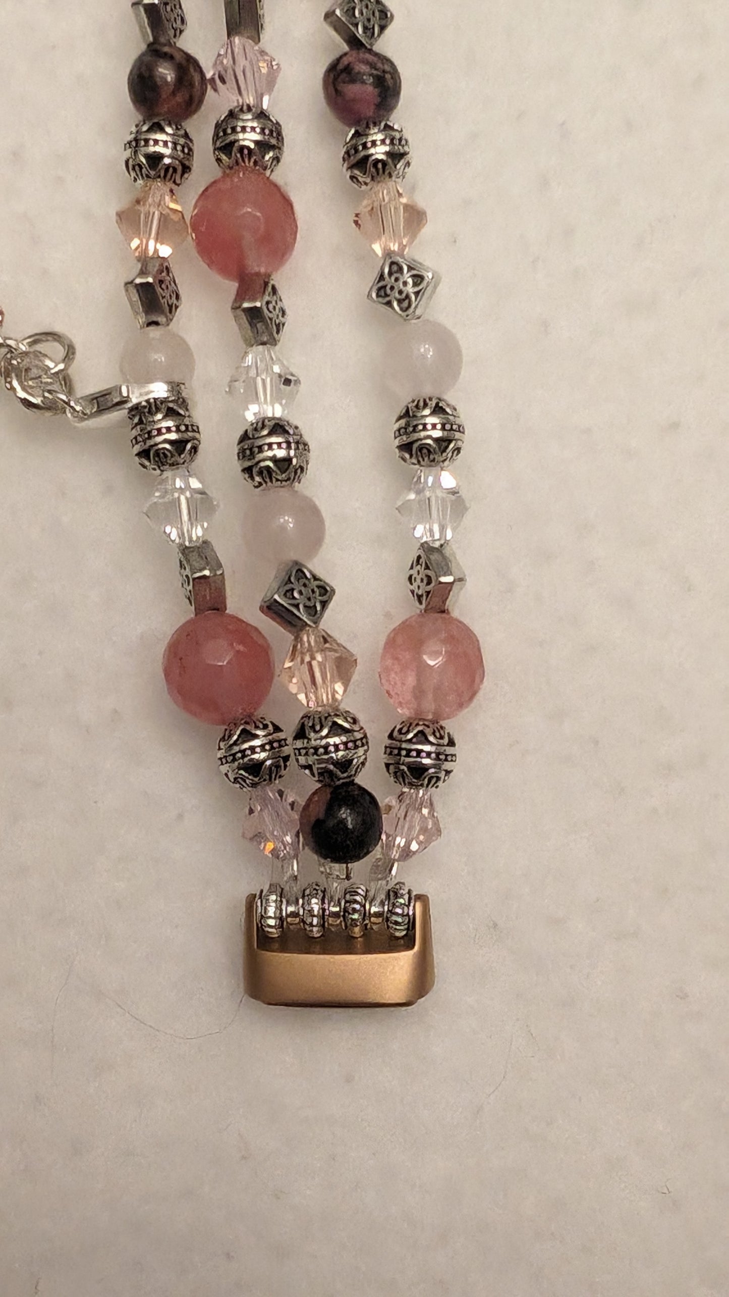 Rhodolite, Cherry and Rose Quartz Breast Cancer Tribute Band