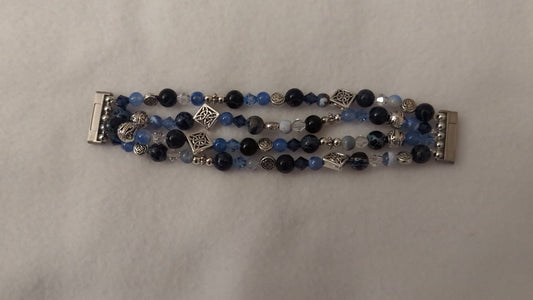 Blue Fire Dragon Vein Agate, Dark Blue Imperial Jasper and Pewter Fitbit Sense Band