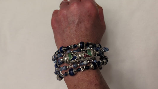 Artisan Enameled Berber Pewter, Lapis Lazuli, Sodalite, and Austrian Crystal Fitbit Versa 1/2 Band