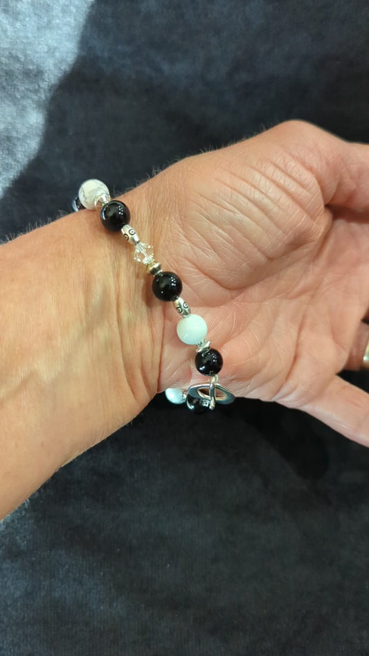 Black Agate, Howlite, and Pewter Bracelet